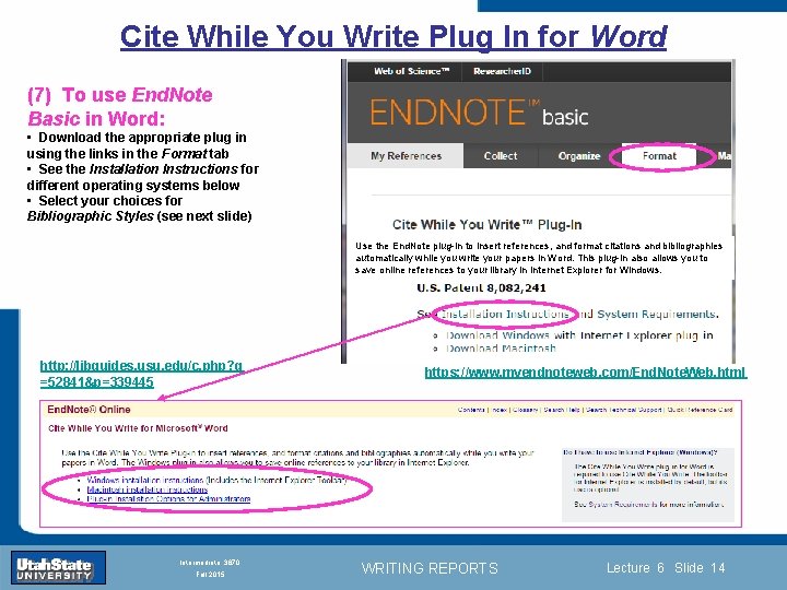 Cite While You Write Plug In for Word (7) To use End. Note Basic