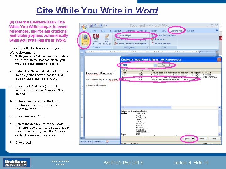 Cite While You Write in Word (8) Use the End. Note Basic Cite While