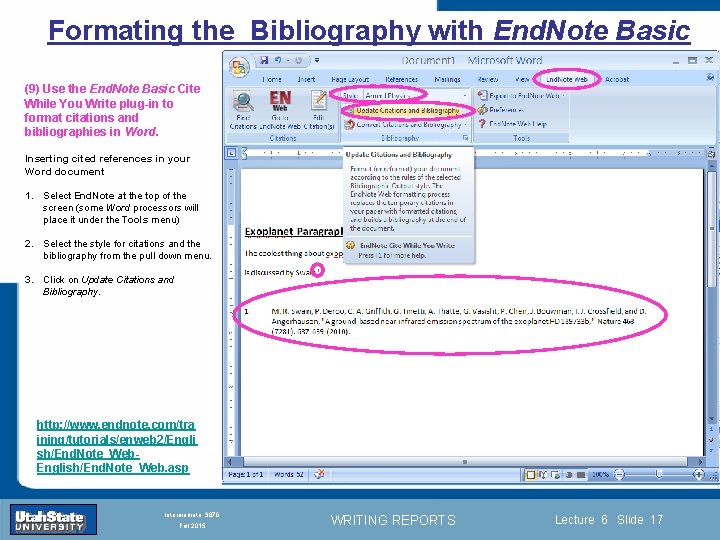 Formating the Bibliography with End. Note Basic (9) Use the End. Note Basic Cite