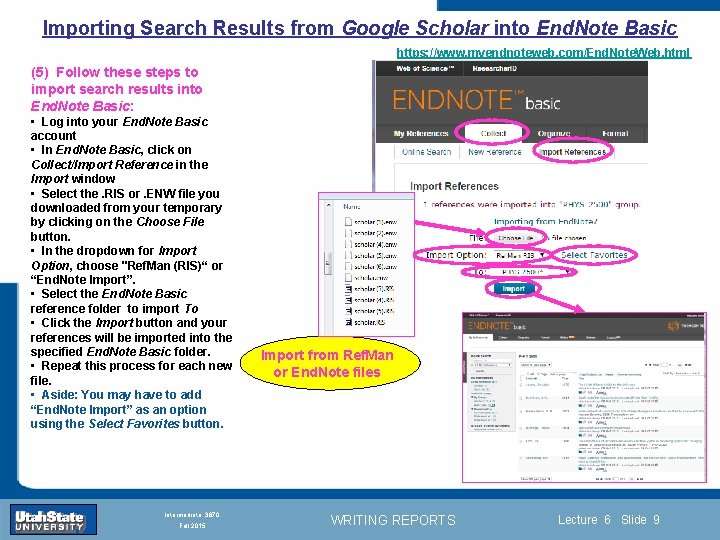 Importing Search Results from Google Scholar into End. Note Basic https: //www. myendnoteweb. com/End.