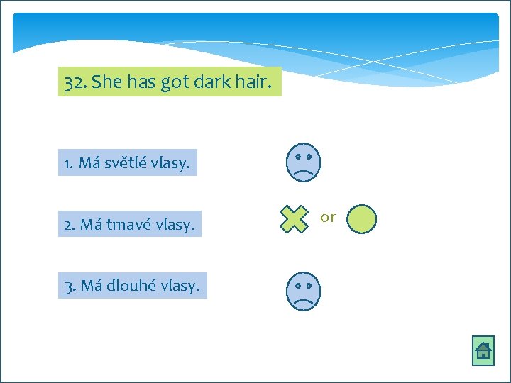 32. She has got dark hair. 1. Má světlé vlasy. 2. Má tmavé vlasy.