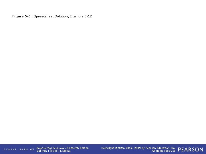 Figure 5 -6 Spreadsheet Solution, Example 5 -12 Engineering Economy, Sixteenth Edition Sullivan |