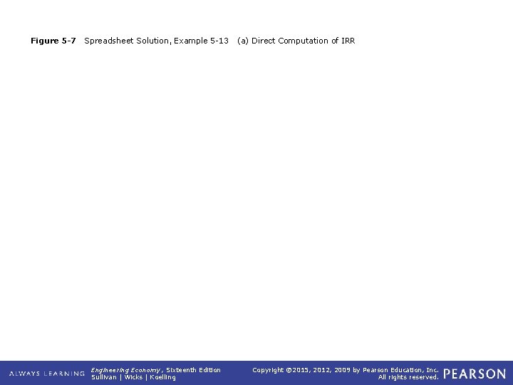 Figure 5 -7 Spreadsheet Solution, Example 5 -13 Engineering Economy, Sixteenth Edition Sullivan |