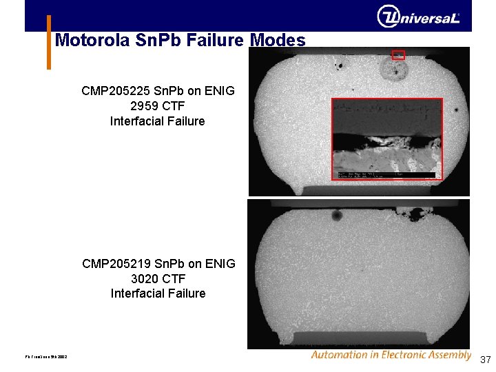 Motorola Sn. Pb Failure Modes CMP 205225 Sn. Pb on ENIG 2959 CTF Interfacial Motorola Sn. Pb Failure Modes CMP 205225 Sn. Pb on ENIG 2959 CTF Interfacial