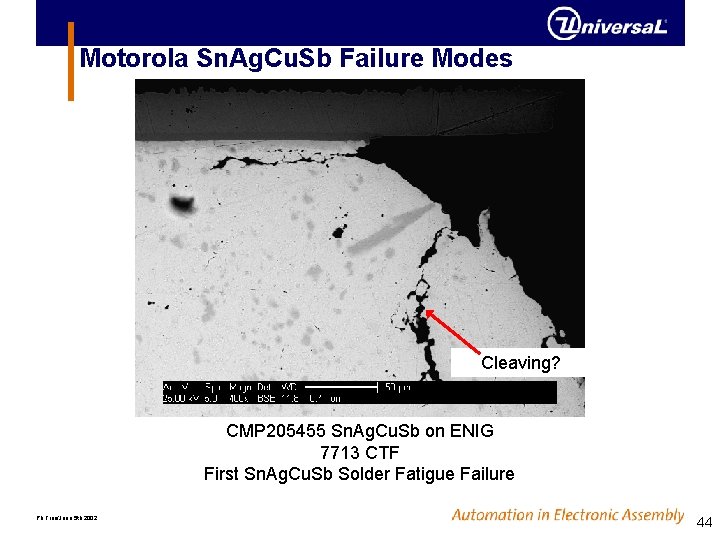 Motorola Sn. Ag. Cu. Sb Failure Modes Cleaving? CMP 205455 Sn. Ag. Cu. Sb Motorola Sn. Ag. Cu. Sb Failure Modes Cleaving? CMP 205455 Sn. Ag. Cu. Sb