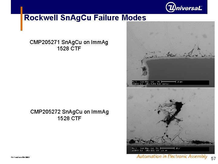 Rockwell Sn. Ag. Cu Failure Modes CMP 205271 Sn. Ag. Cu on Imm. Ag Rockwell Sn. Ag. Cu Failure Modes CMP 205271 Sn. Ag. Cu on Imm. Ag