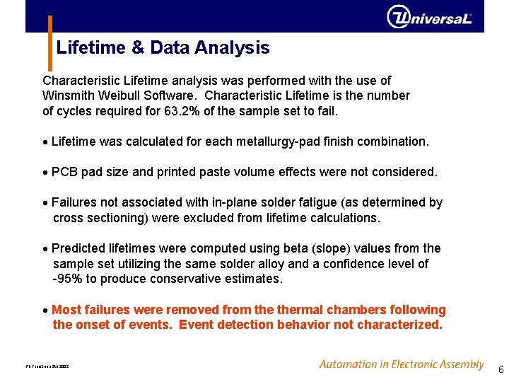 Lifetime & Data Analysis Characteristic Lifetime analysis was performed with the use of Winsmith Lifetime & Data Analysis Characteristic Lifetime analysis was performed with the use of Winsmith