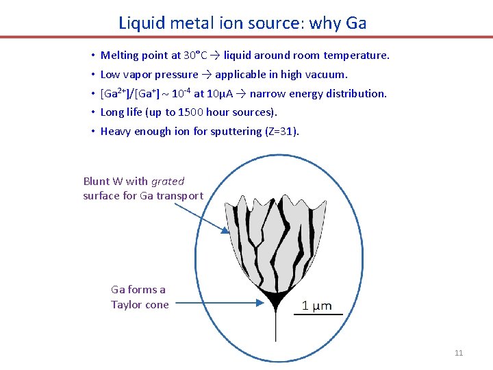 Liquid metal ion source: why Ga • • • Melting point at 30°C →