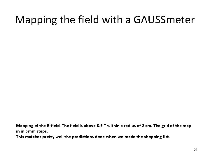 Mapping the field with a GAUSSmeter Mapping of the B-field. The field is above