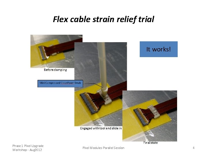 Flex cable strain relief trial It works! Phase 1 Pixel Upgrade Workshop - Aug