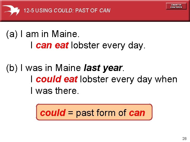 12 -5 USING COULD: PAST OF CAN (a) I am in Maine. I can