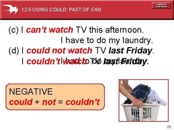 12 -5 USING COULD: PAST OF CAN (c) I can’t watch TV this afternoon.