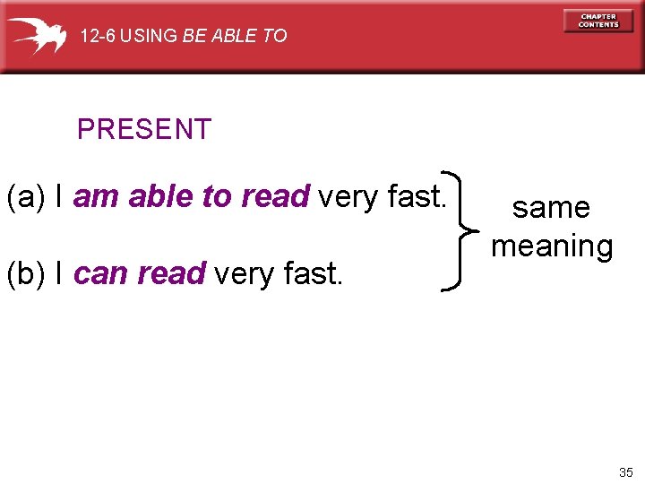 12 -6 USING BE ABLE TO PRESENT (a) I am able to read very