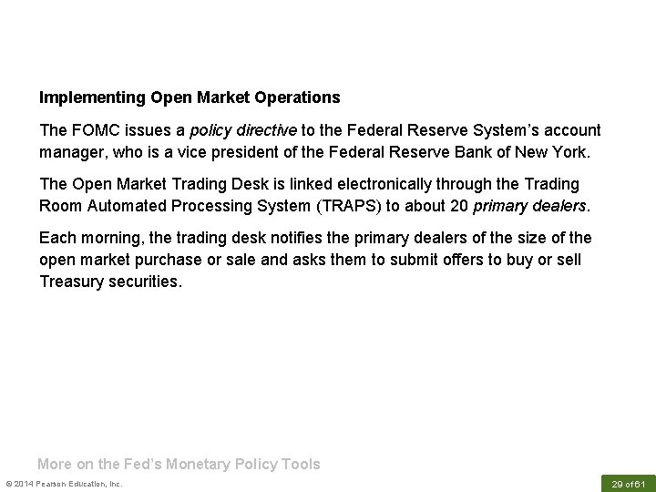 Implementing Open Market Operations The FOMC issues a policy directive to the Federal Reserve