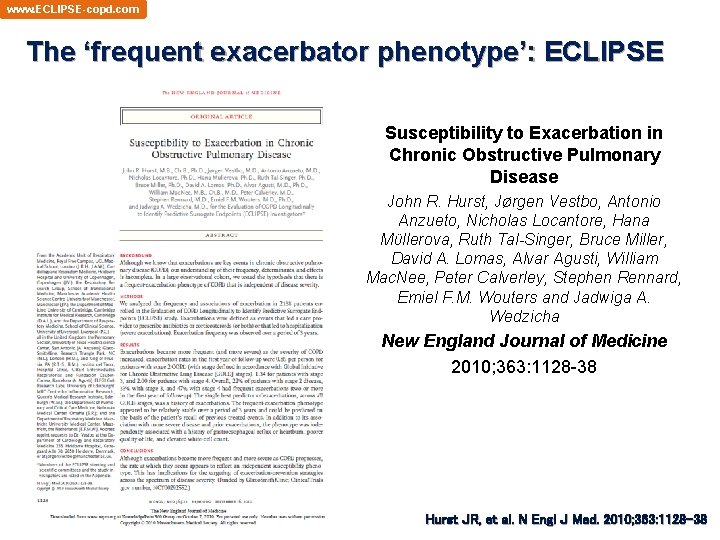 www. ECLIPSE-copd. com The ‘frequent exacerbator phenotype’: ECLIPSE Susceptibility to Exacerbation in Chronic Obstructive