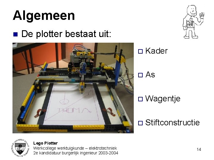 Algemeen n De plotter bestaat uit: Lego Plotter Werkcollege werktuigkunde – elektrotechniek 2 e