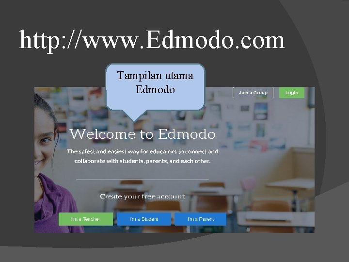 http: //www. Edmodo. com Tampilan utama Edmodo 