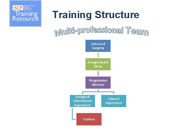 Training Structure School of Surgery Postgraduate Dean Programme Director Assigned Educational Supervisor Trainee Clinical