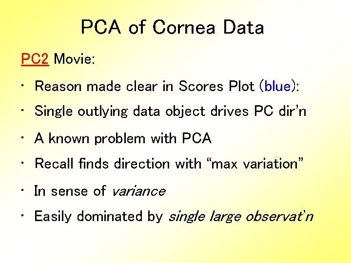 PCA of Cornea Data PC 2 Movie: • Reason made clear in Scores Plot