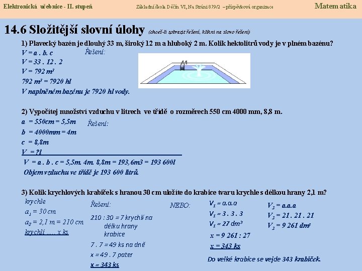 Elektronická učebnice - II. stupeň Základní škola Děčín VI, Na Stráni 879/2 – příspěvková