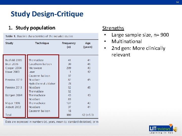 14 Study Design-Critique 1. Study population Strengths • Large sample size, n= 900 •