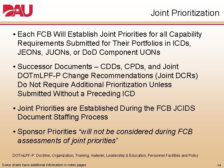 Joint Prioritization • Each FCB Will Establish Joint Priorities for all Capability Requirements Submitted