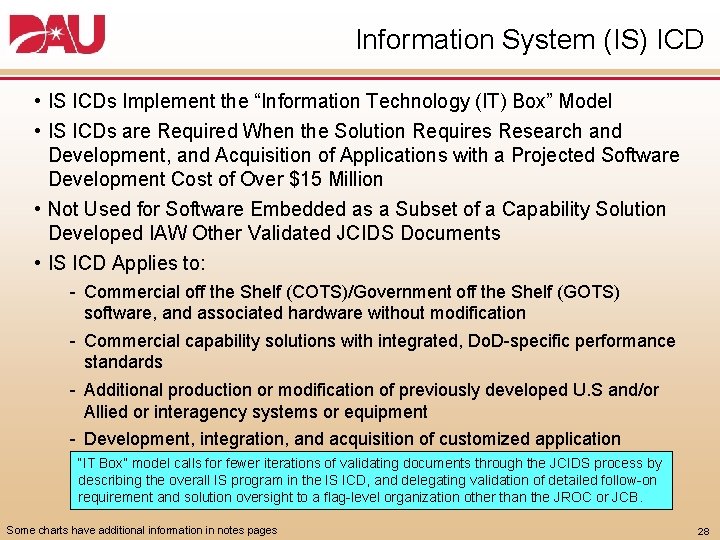 Information System (IS) ICD • IS ICDs Implement the “Information Technology (IT) Box” Model Information System (IS) ICD • IS ICDs Implement the “Information Technology (IT) Box” Model