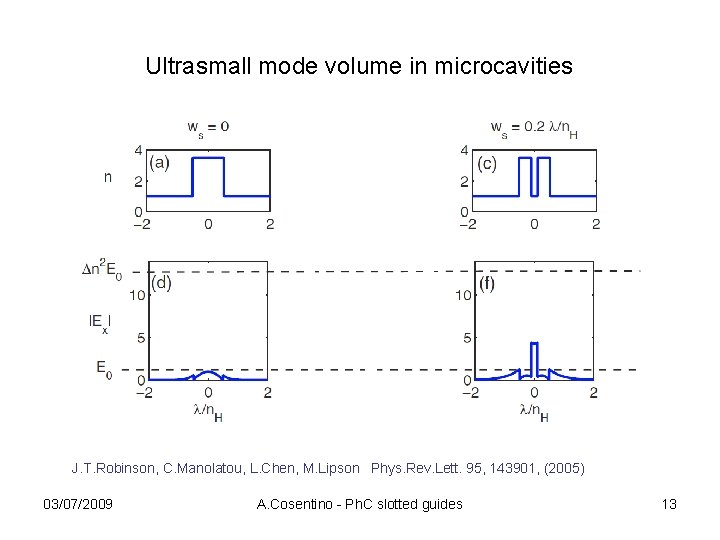 Ultrasmall mode volume in microcavities J. T. Robinson, C. Manolatou, L. Chen, M. Lipson