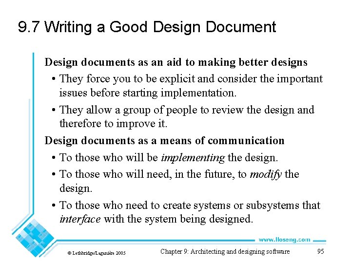 9. 7 Writing a Good Design Document Design documents as an aid to making