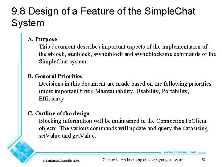 9. 8 Design of a Feature of the Simple. Chat System A. Purpose This