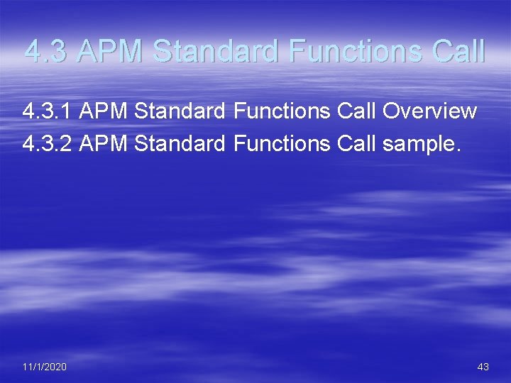 4. 3 APM Standard Functions Call 4. 3. 1 APM Standard Functions Call Overview