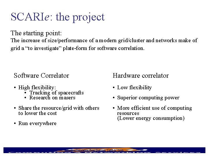 SCARIe: the project The starting point: The increase of size/performance of a modern grid/cluster