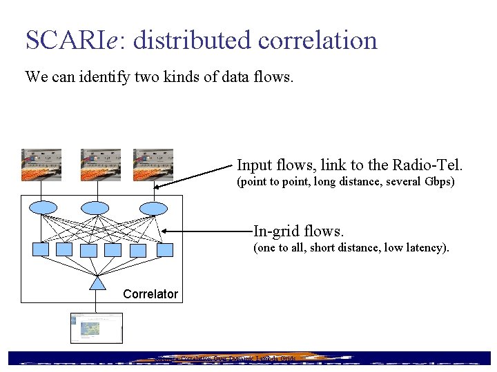 SCARIe: distributed correlation We can identify two kinds of data flows. Input flows, link