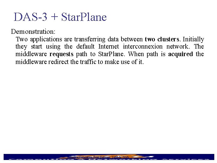 DAS-3 + Star. Plane Demonstration: Two applications are transferring data between two clusters. Initially