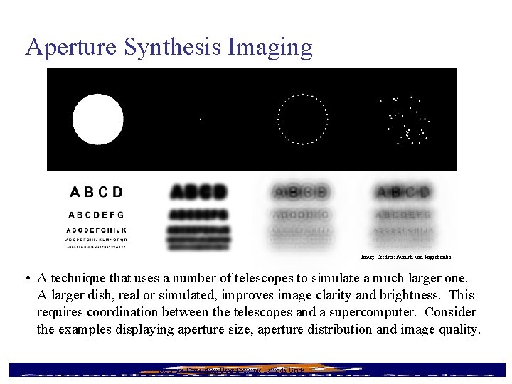Aperture Synthesis Imaging Image Credits: Avruch and Pogrebenko • A technique that uses a