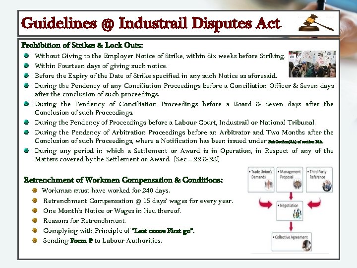 Guidelines @ Industrail Disputes Act Prohibition of Strikes & Lock Outs: Without Giving to