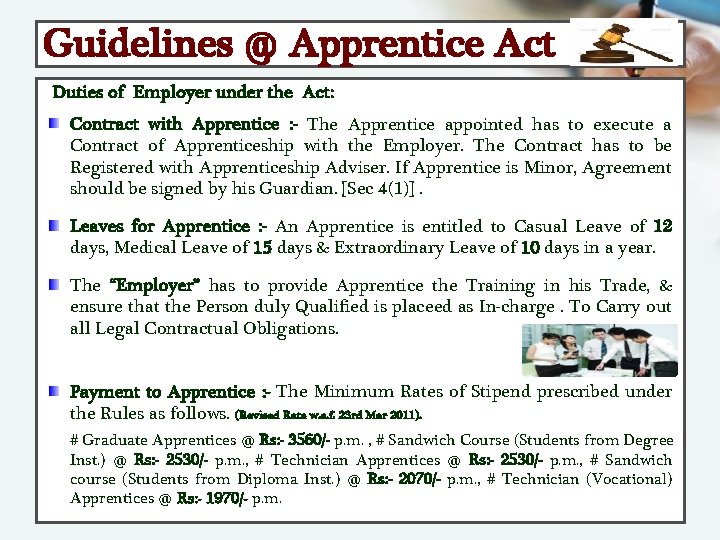 Guidelines @ Apprentice Act Duties of Employer under the Act: Contract with Apprentice :