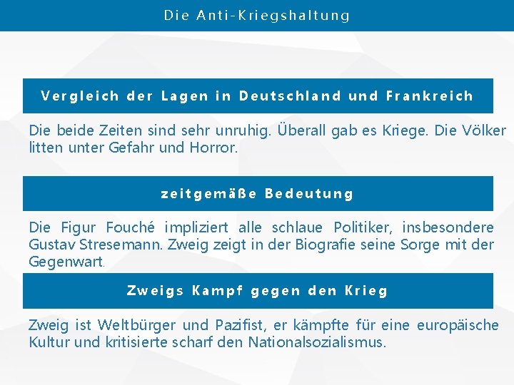 Die Anti-Kriegshaltung Vergleich der Lagen in Deutschland und Frankreich Die beide Zeiten sind sehr