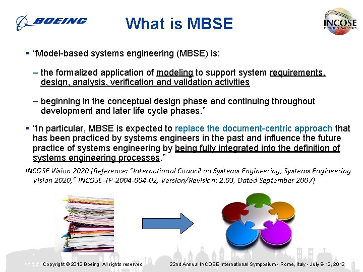 What is MBSE § “Model-based systems engineering (MBSE) is: – the formalized application of