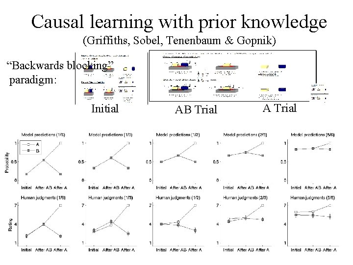 Causal learning with prior knowledge (Griffiths, Sobel, Tenenbaum & Gopnik) “Backwards blocking” paradigm: Initial