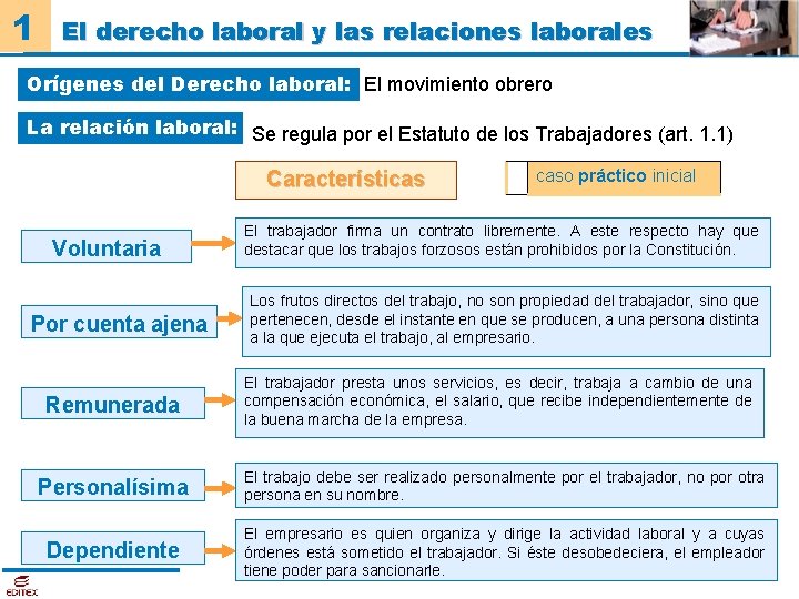 1 El derecho laboral y las relaciones laborales Orígenes del Derecho laboral: El movimiento