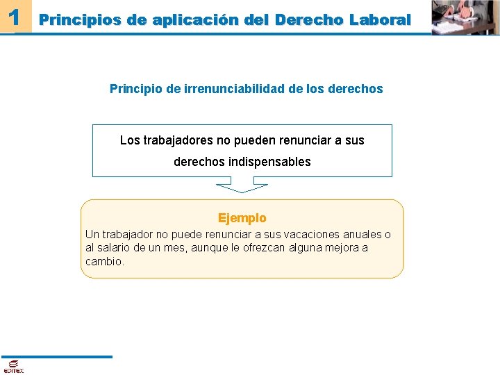 1 Principios de aplicación del Derecho Laboral Principio de irrenunciabilidad de los derechos Los