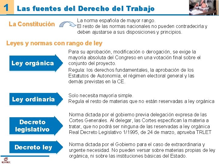 1 Las fuentes del Derecho del Trabajo La Constitución La norma española de mayor