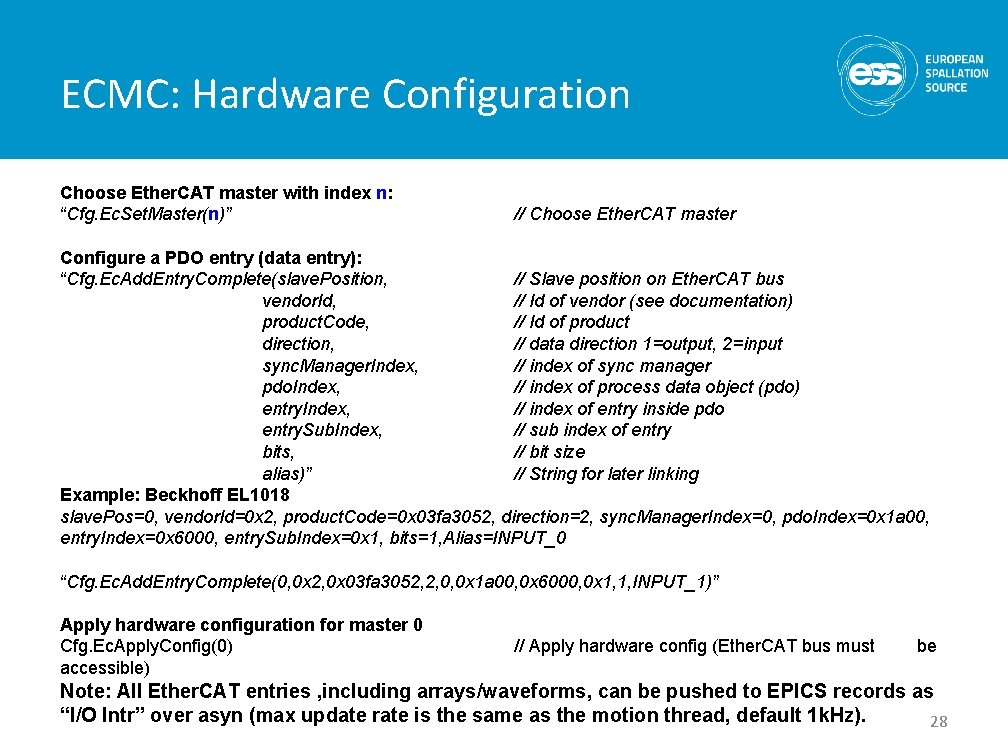 ECMC: Hardware Configuration Choose Ether. CAT master with index n: “Cfg. Ec. Set. Master(n)”