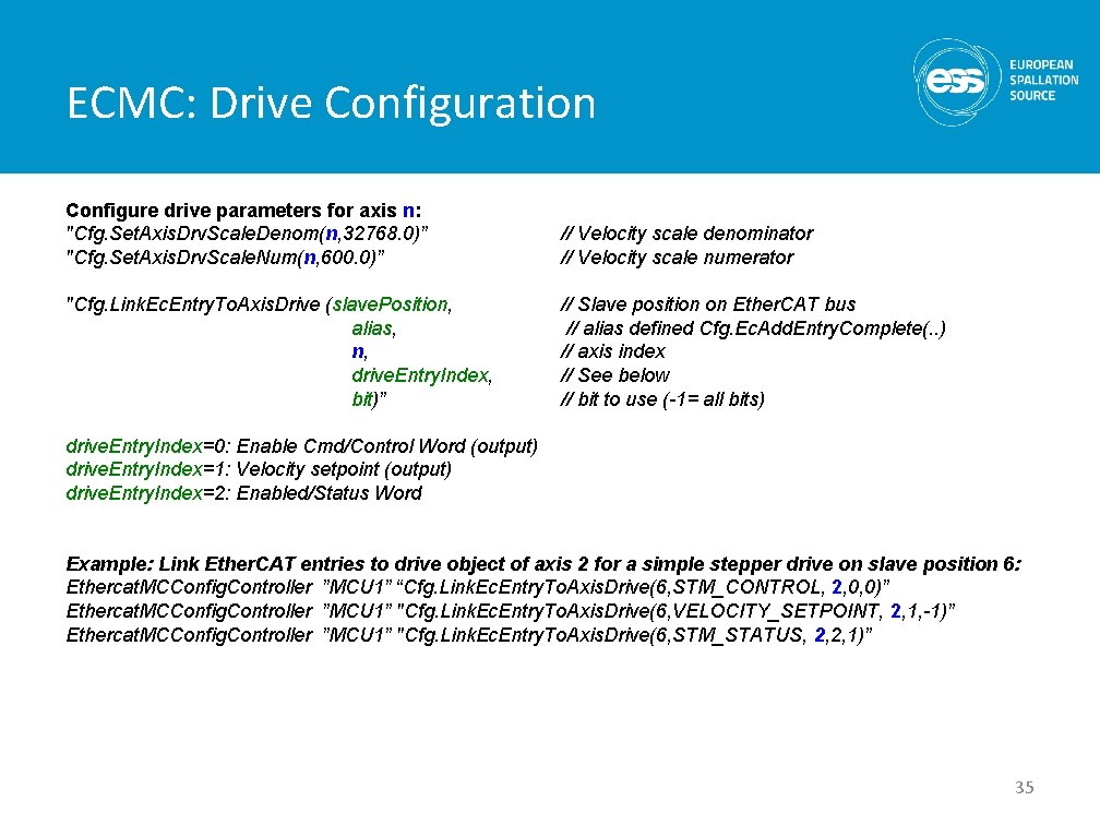 ECMC: Drive Configuration Configure drive parameters for axis n: "Cfg. Set. Axis. Drv. Scale.