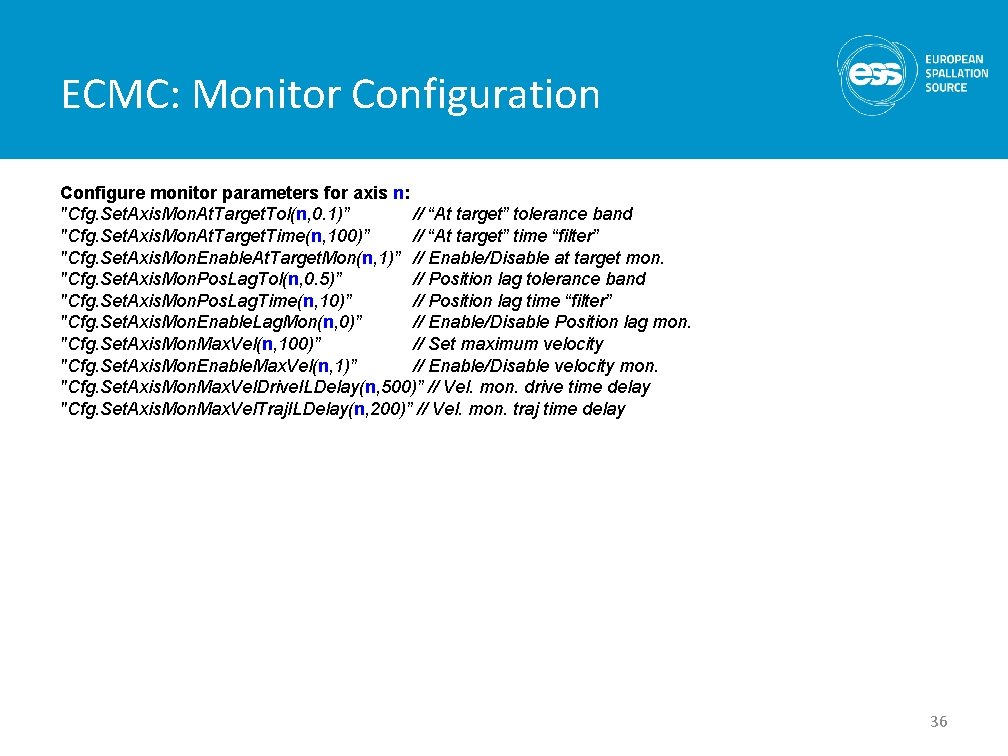 ECMC: Monitor Configuration Configure monitor parameters for axis n: "Cfg. Set. Axis. Mon. At.