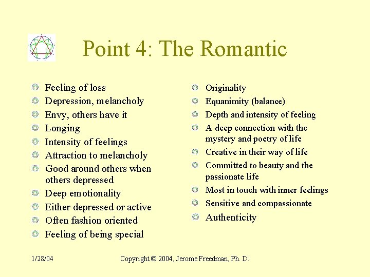 Point 4: The Romantic Feeling of loss Depression, melancholy Envy, others have it Longing