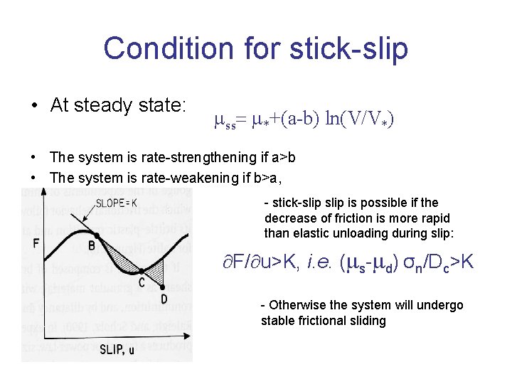 Condition for stick-slip • At steady state: mss= m*+(a-b) ln(V/V*) • The system is