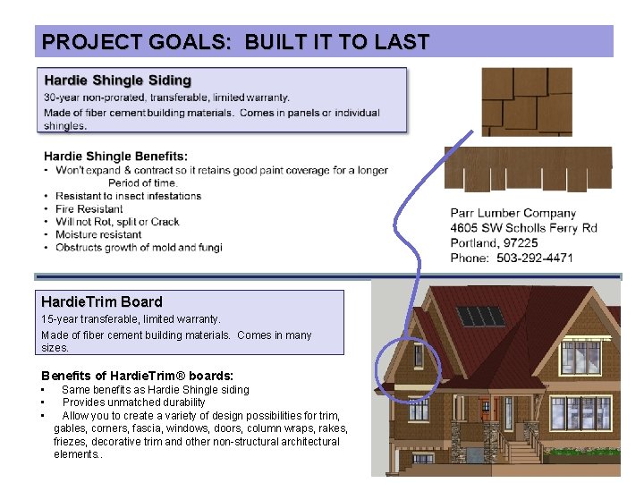 PROJECT GOALS: BUILT IT TO LAST Hardie. Trim Board 15 -year transferable, limited warranty.