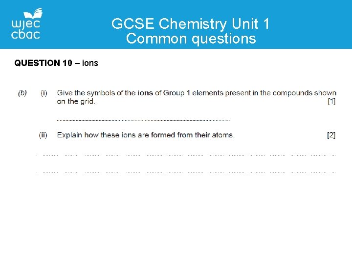 GCSE Chemistry Unit 1 Common questions QUESTION 10 – ions 